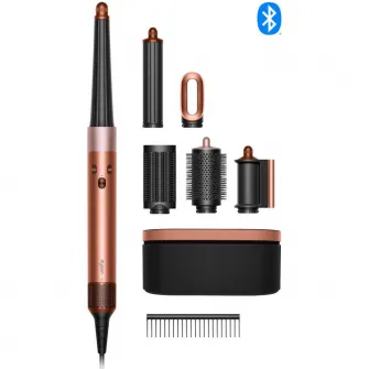 Ondulator multistyler Dyson HS08 Airwrap i.d.™, conexiune Bluetooth, 3 trepte de viteza, 3 trepte de temperatura, Amber silk / Pink champagne