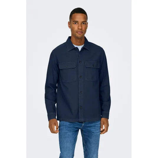 Only & Sons, Camasa de bumbac cu buzunare frontale si model in carouri, Albastru inchis, S
