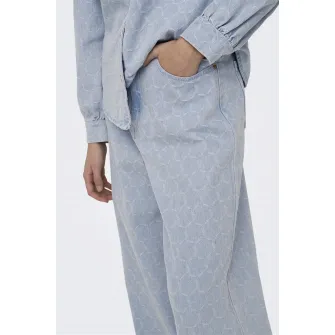 Only, Pantaloni ampli cu imprimeu grafic, Albastru deschis, W26-L32