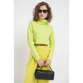 Only, Pulover crop cu guler inalt Rio, Verde lime, L