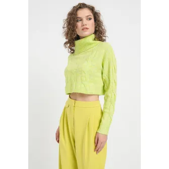 Only, Pulover crop cu guler inalt Rio, Verde lime, L