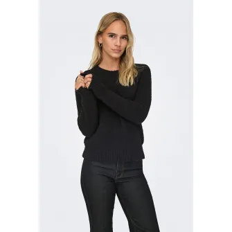 Only, Pulover cu decolteu la baza gatului Emira, Negru, L