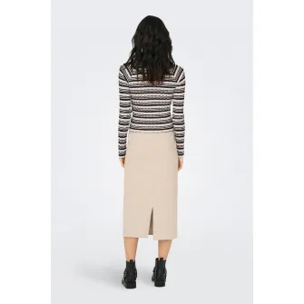 ONLY, Pulover cu model in dungi si maneci raglan, Negru stins, Alb murdar, M