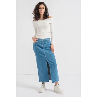 Only, Pulover striat cu decolteu pe umeri, Alb, M