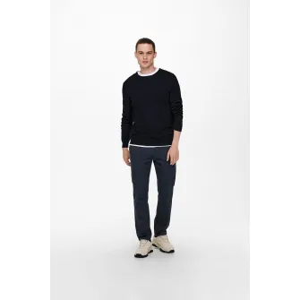 Only  Sons, Pulover cu decolteu la baza gatului, Albastru ultramarin, 2XL