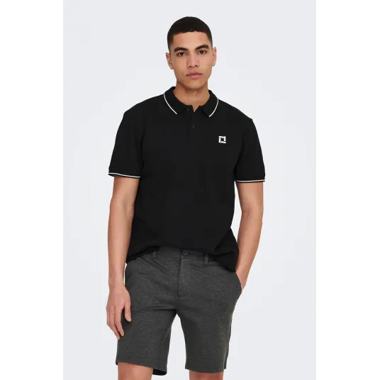 Only Sons, Tricou polo de bumbac organic, Negru, M