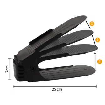 Organizator pantofi Kring Organizer, 3 niveluri de reglare pe inaltime, suport incaltaminte, 10 bucati, Negru