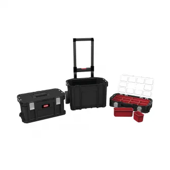 Organizator scule tip troller, Keter Connect Pro 238273, plastic, 88.4 l capacitate, negru/rosu