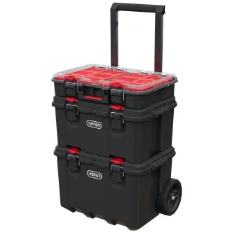 Organizator scule tip troller Keter STACKNROLL 250927, plastic, 100 l capacitate, 50 kg incarcare maxima, negru/rosu