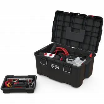 Organizator scule tip troller Keter STACKNROLL 250927, plastic, 100 l capacitate, 50 kg incarcare maxima, negru/rosu