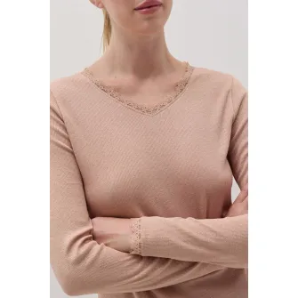 OVS, Bluza de pijama cu garnituri de dantela, Bej, XL