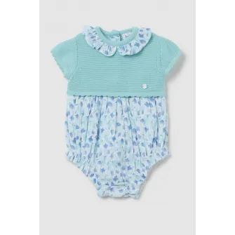 OVS, Body de bumbac cu guler BabyDoll, Albastru glaciar, Albastru deschis, 55 CM