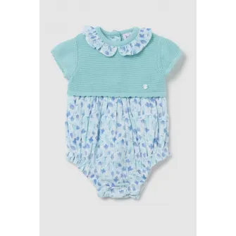 OVS, Body de bumbac cu guler BabyDoll, Albastru glaciar, Albastru deschis, 68 CM
