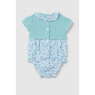 OVS, Body de bumbac cu guler BabyDoll, Albastru glaciar, Albastru deschis, 55 CM