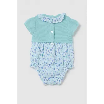 OVS, Body de bumbac cu guler BabyDoll, Albastru glaciar, Albastru deschis, 62 CM