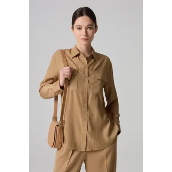 OVS, Camasa relaxed fit de satin, Maro nisip, XL