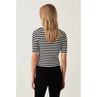 OVS, Cardigan crop cu model in dungi, Negru, Alb, S