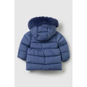 OVS, Geaca cu gluga si detaliu de blana sintetica, Albastru inchis, 80 CM