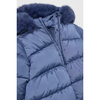 OVS, Geaca cu gluga si detaliu de blana sintetica, Albastru inchis, 80 CM