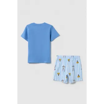OVS, Pijama cu model Looney Tunes, Alb, Negru, Albastru, 74 CM