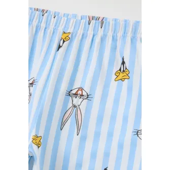 OVS, Pijama cu model Looney Tunes, Alb, Negru, Albastru, 74 CM