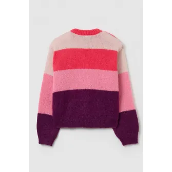 OVS, Pulover cu imprimeu geometric si model colorblock, Roz, Crem, 104 CM