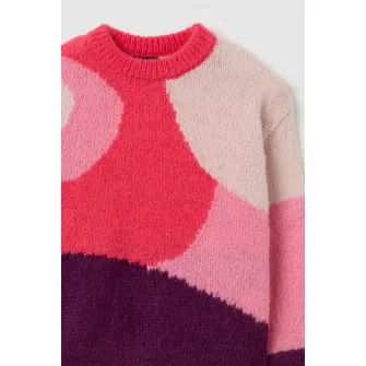 OVS, Pulover cu imprimeu geometric si model colorblock, Roz, Crem, 104 CM