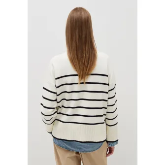 OVS, Pulover in dungi cu margini striate, Negru, Alb, L