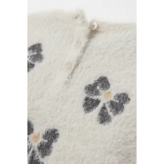 OVS, Pulover tricotat cu model, Alb murdar, Gri inchis, 74 CM