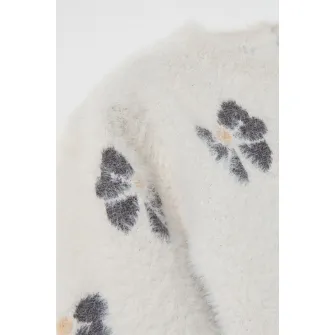 OVS, Pulover tricotat cu model, Alb murdar, Gri inchis, 80 CM