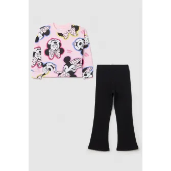 OVS, Set de bluza de trening cu imprimeu si pantaloni evazati - 2 piese, Alb, Negru, Roz pastel, 140 CM