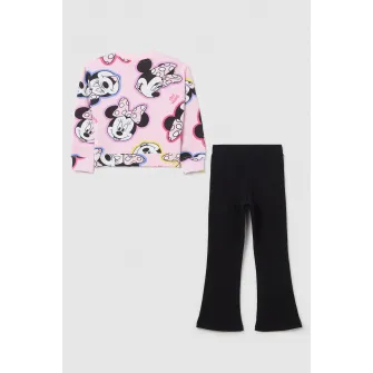 OVS, Set de bluza de trening cu imprimeu si pantaloni evazati - 2 piese, Alb, Negru, Roz pastel, 140 CM
