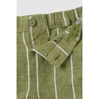 OVS, Set de camasa din amestec de in si pantaloni scurti, Verde masliniu, Alb optic, 86 CM