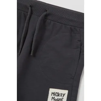 OVS, Set de tricou si pantaloni scurti cu imprimeu Mickey Mouse, Galben, Gri inchis, 74 CM