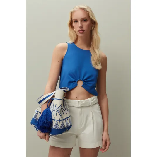 OVS, Top crop cu decupaj frontal, Albastru royal, XL
