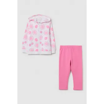 OVS, Trening din amestec de bumbac cu model floral, Roz, 74 CM