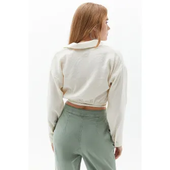 OXXO, Camasa crop din amestec de modal, Alb fildes, XL