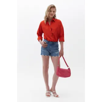 OXXO, Camasa din amestec de bumbac cu guler ascutit, Rosu vermillion, XS