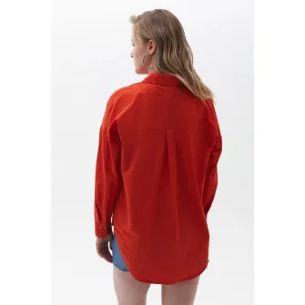 OXXO, Camasa din amestec de bumbac cu guler ascutit, Rosu vermillion, XS
