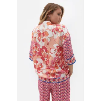 OXXO, Camasa din viscoza cu imprimeu floral, Roz pastel, Piersica, Alb murdar, M