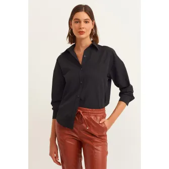 OXXO, Camasa regular fit din amestec de bumbac, Negru, XS