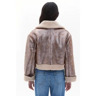 OXXO, Palton scurt cu fermoar, Caramel, Crem, Argintiu, XS