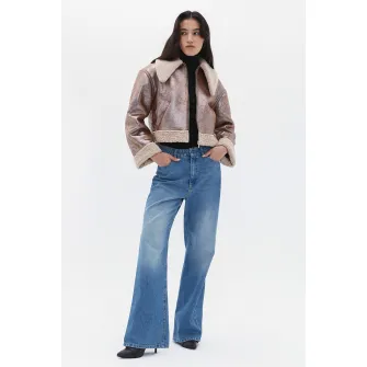 OXXO, Palton scurt cu fermoar, Caramel, Crem, Argintiu, XS