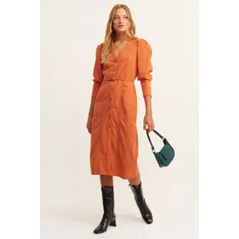 OXXO, Rochie din amestec de lyocell cu maneci bufante, Portocaliu mandarina, S