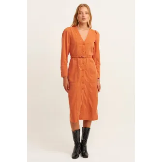 OXXO, Rochie din amestec de lyocell cu maneci bufante, Portocaliu mandarina, S
