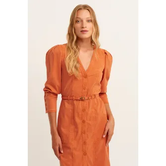 OXXO, Rochie din amestec de lyocell cu maneci bufante, Portocaliu mandarina, S