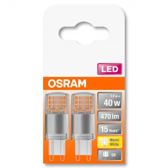 Pachet 2 becuri LED Osram Pin CL40, G9, 3.8W (40W), 470 lm, lumina calda