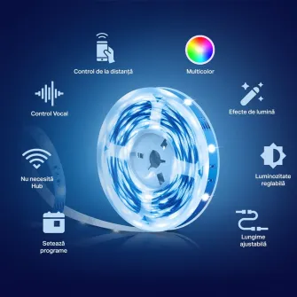Pachet 2 benzi LED RGB inteligente TP-LINK Tapo L900-10, Wi-Fi, control vocal, sincronizare muzica, 13.5W, 2100 lm, lumina colorata, compatibil Google Assistant, Amazon Alexa și Apple Home, 2x5m