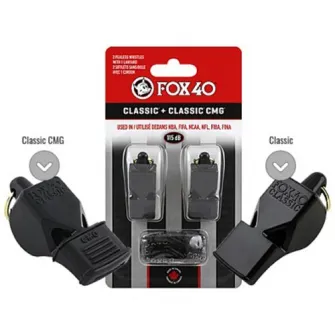 Pachet 2 fluiere Classic FOX40 si FOX40 CMG cu un snur, negru