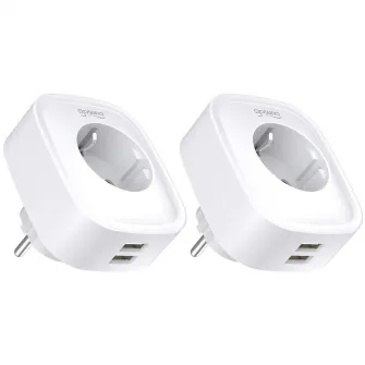Pachet 2 prize inteligente Gosund SP112, Wi-Fi, 2xUSB, 16A, 3680W, monitorizare consum energie, compatibil Amazon Alexa/Google Home